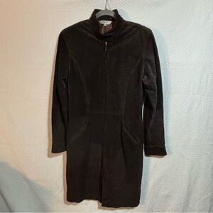 TEHEN PARIS Sz 1 (US M estimated) Dark Brown Long Suede Funnel Neck Zipper Coat